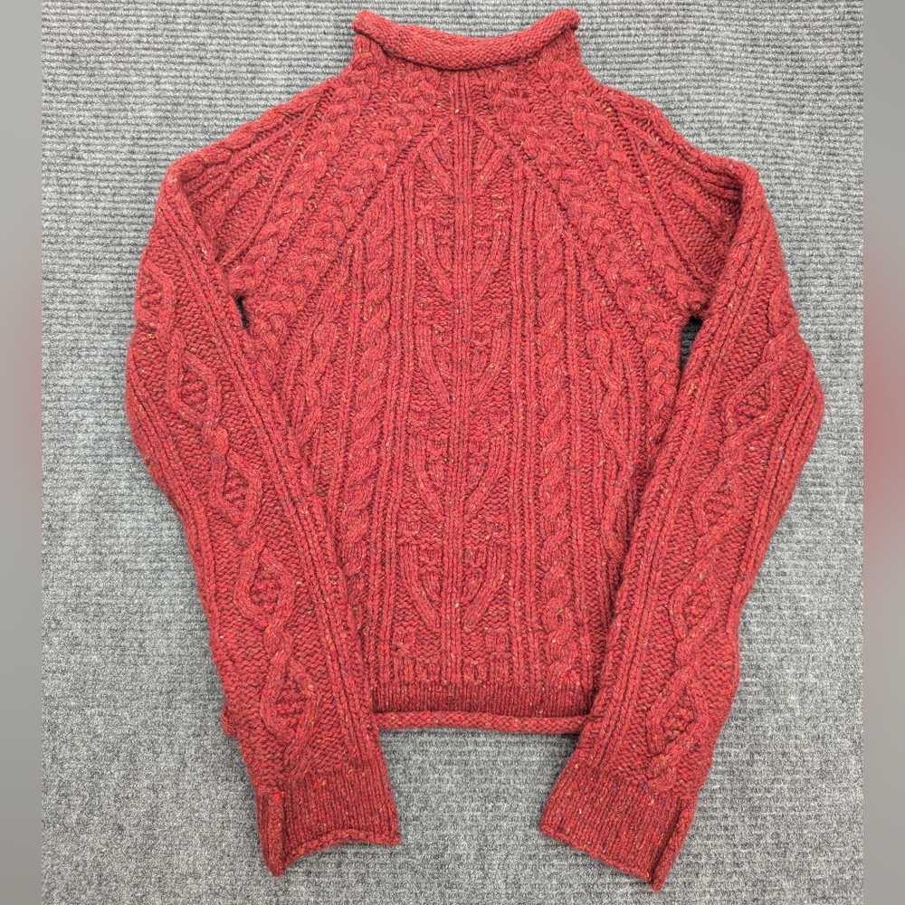 Henri Bendel Wool Cashmere Cable Knit Small Sweater, Red, Quiet Luxury